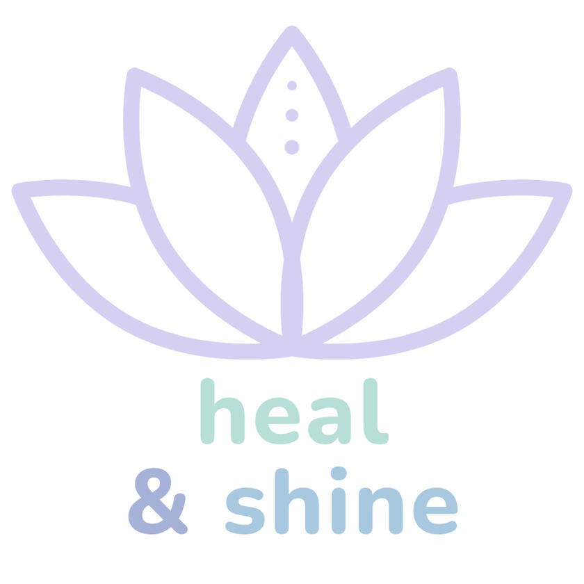 heal & shine logo: lotus in soft lilac, blue and green.