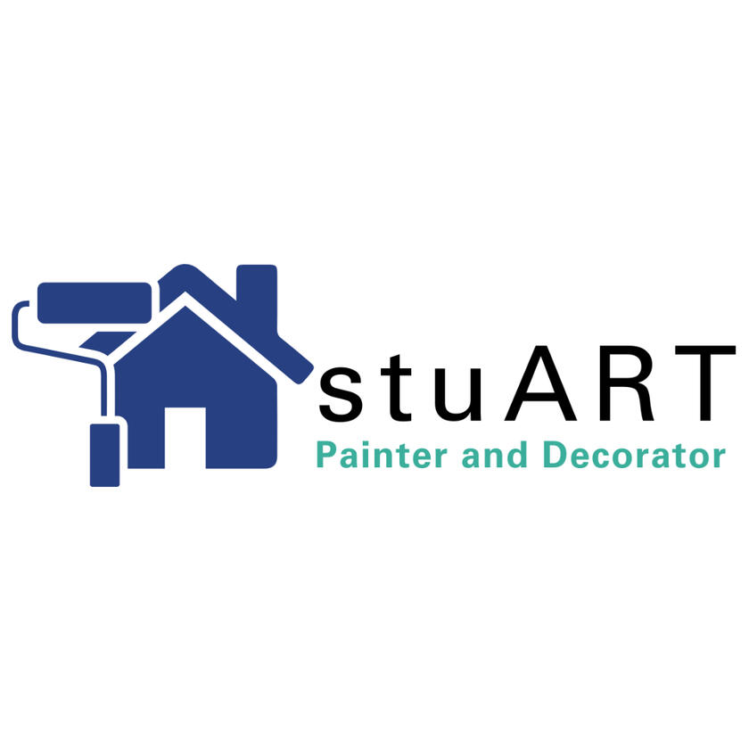 stuART logo: blue and green with house and paint roller image.