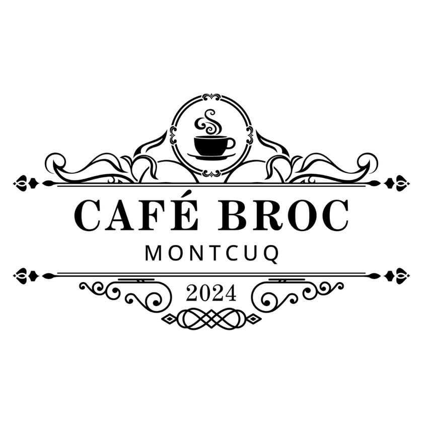 Vintage scroll style, with coffee cup image. All black line drawing.